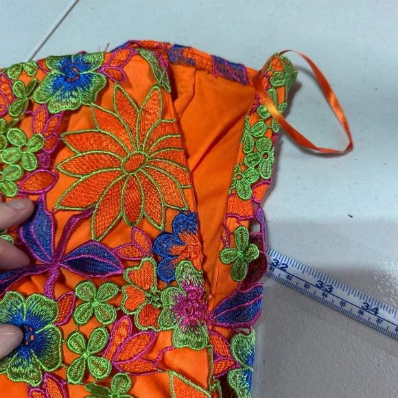 Akira Iris Orange Floral Embroidered Lace Shorts Size S Hot Pants Party Colorful - Picture 6 of 10